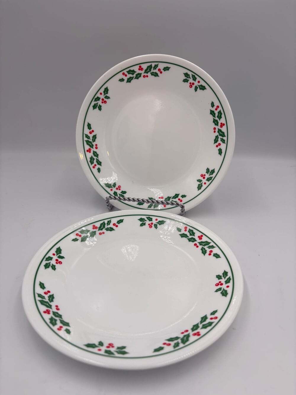 Vintage Holly Berry Bread Plates Set of 2 | Christmas Corelle-Style Dishes | Hol
